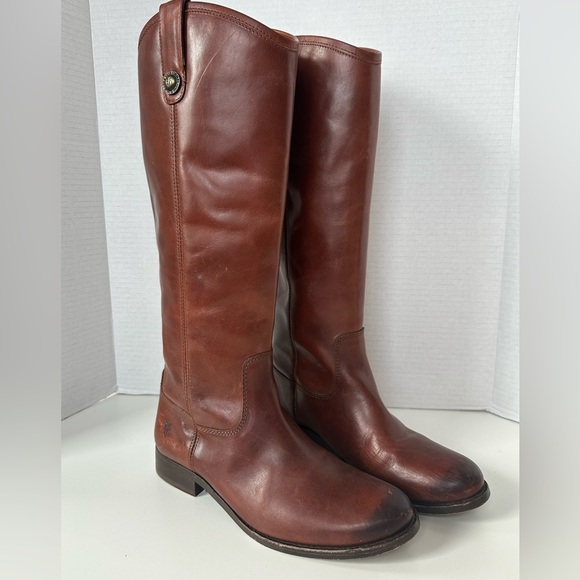 FRYE Melissa Button Cognac Brown Tan Tall Equestrian Riding Style Boots size 6.5 - Picture 6 of 11
